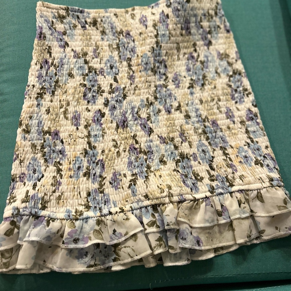 Windsor Tan and Blue Smocked Mini Skirt